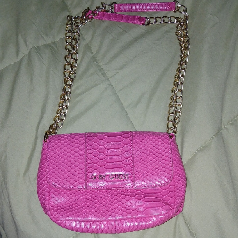 Guess Vibrant Pink Croc-Embossed Crossbody Bag
